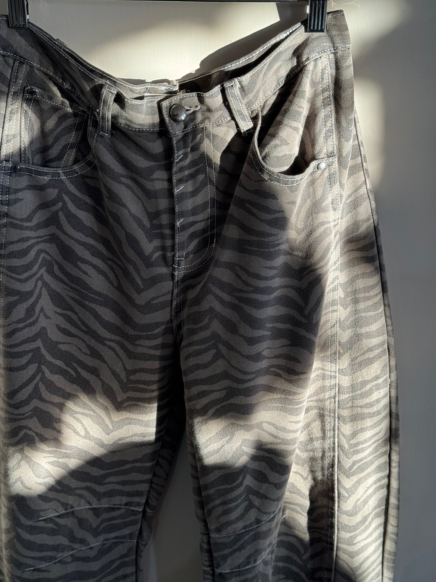 Listicle - Zebra Print Barrel Jeans 100% Cotton