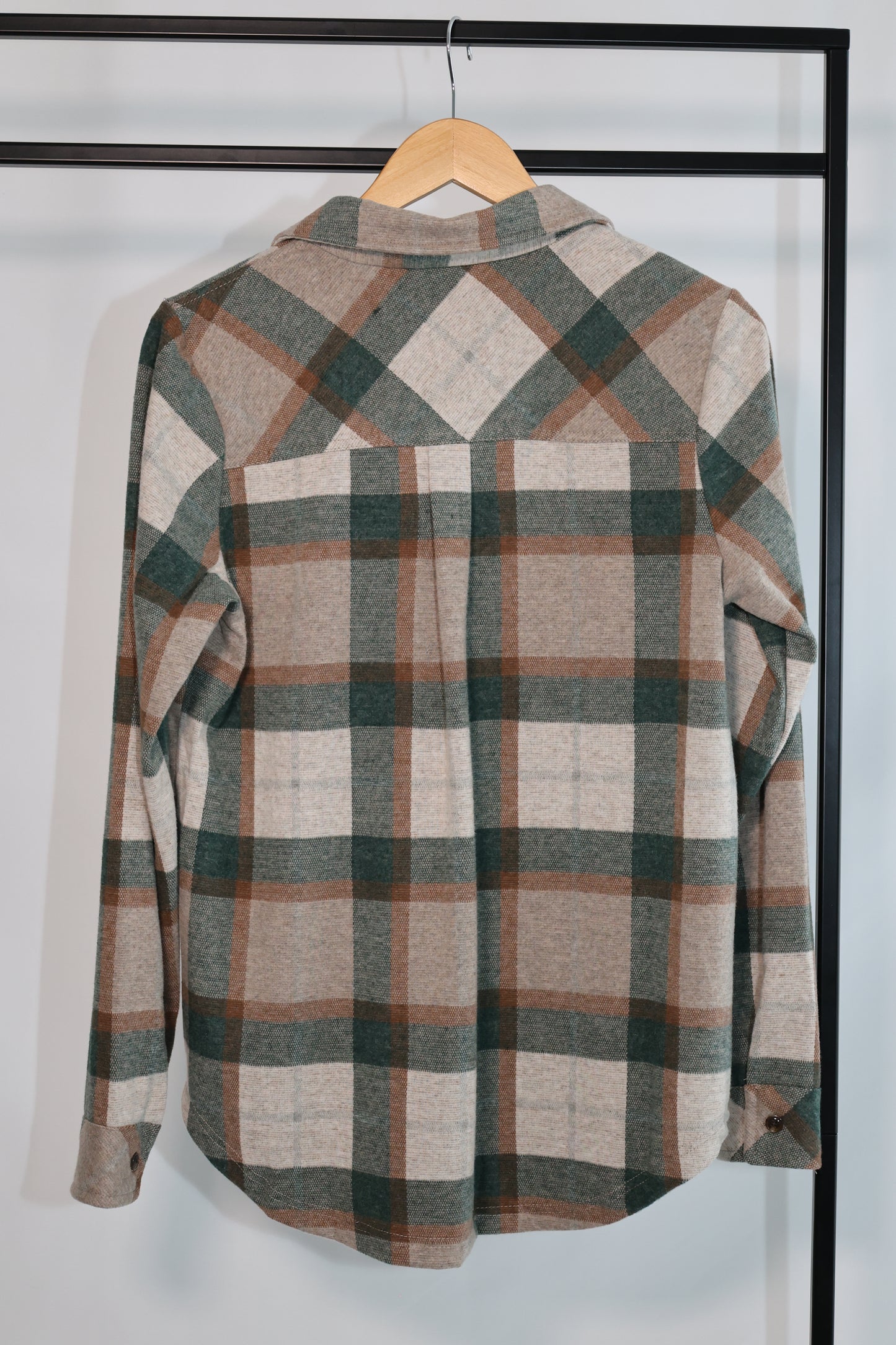 Panache Apparel Co. - Tan, Dk. Green & Rust Plaid Button Up