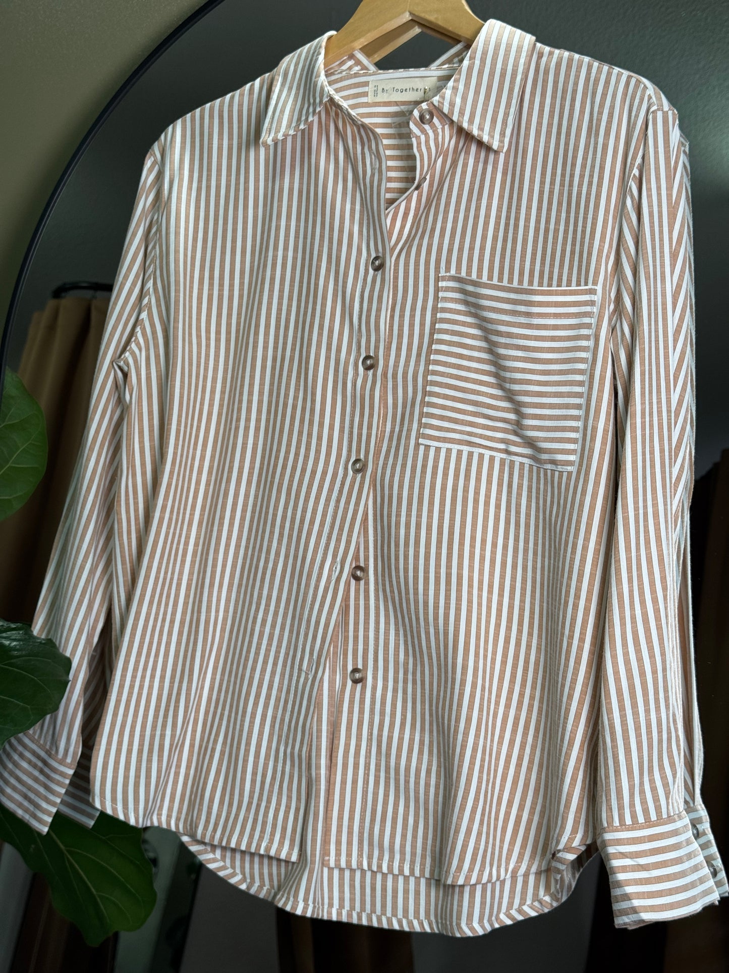 By Together woven cotton collar button up long sleeve