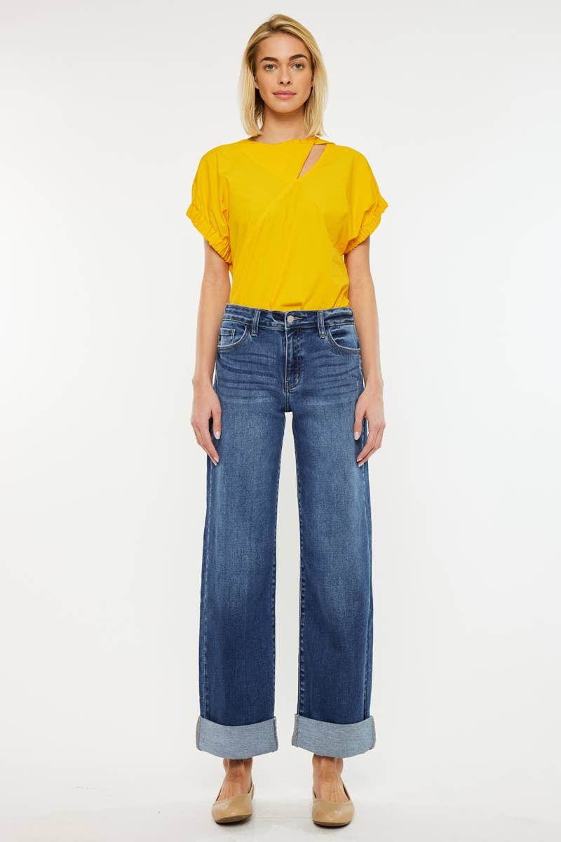 Kan Can USA HIGH RISE SLIM STRAIGHT/WIDE JEANS