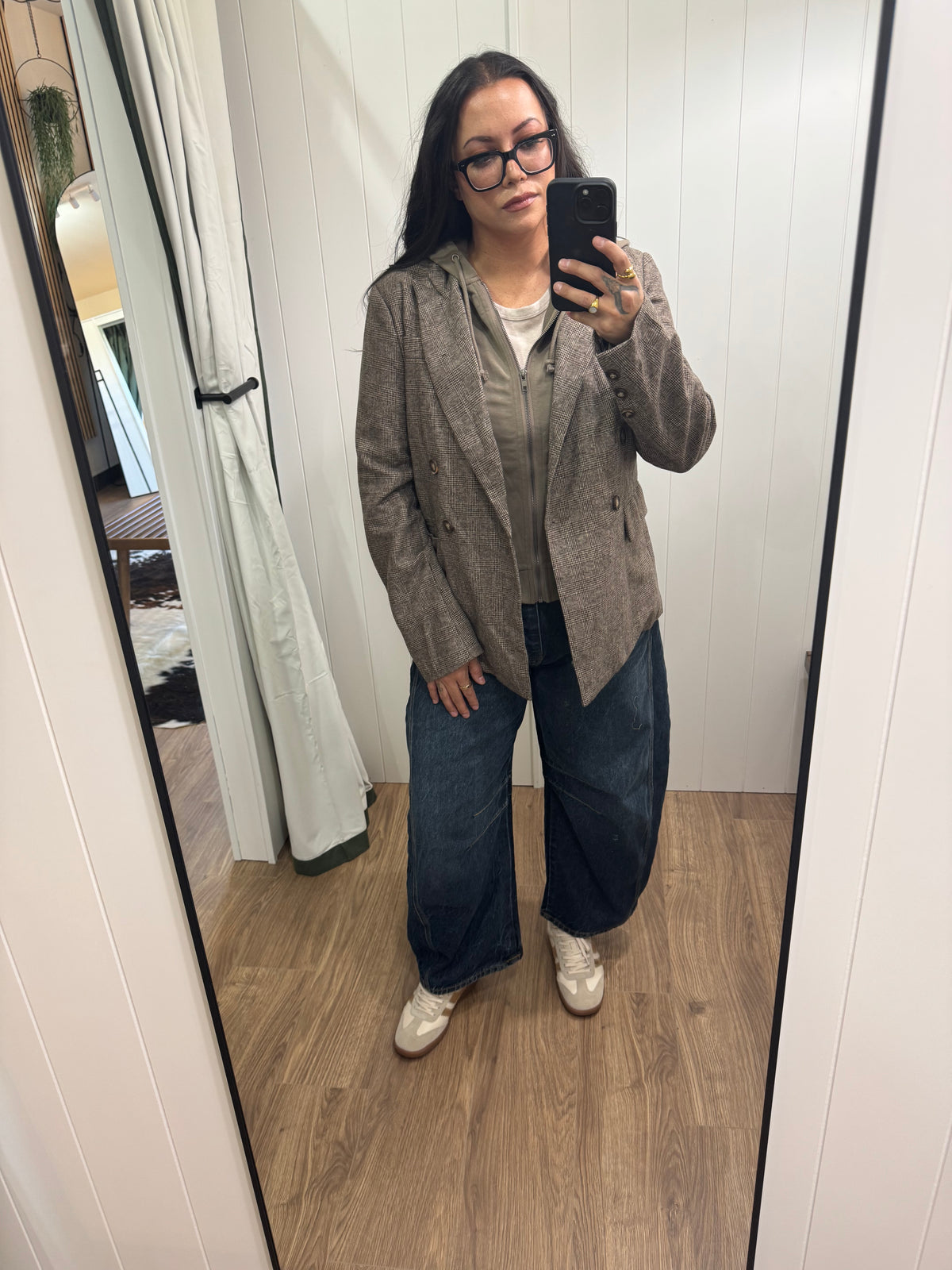 Downtown Hoodie plaid blazer twofer style