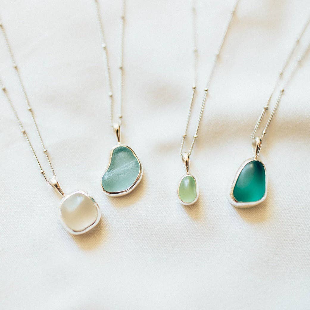 The Salty Gem - Blue Sea Glass Necklace (Handmade)