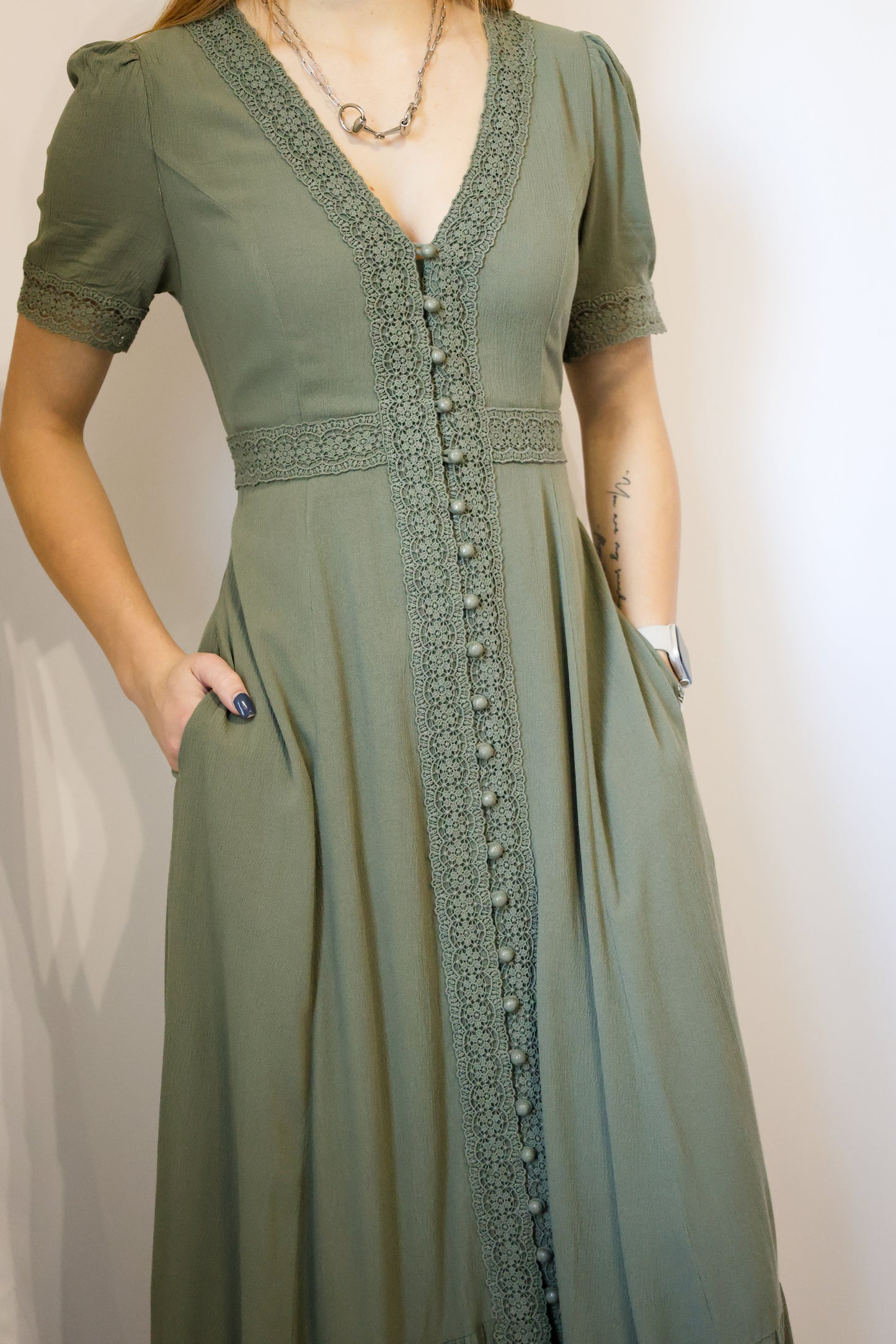 In Loom - LACE TRIM BUTTON DOWN MAXI DRESS