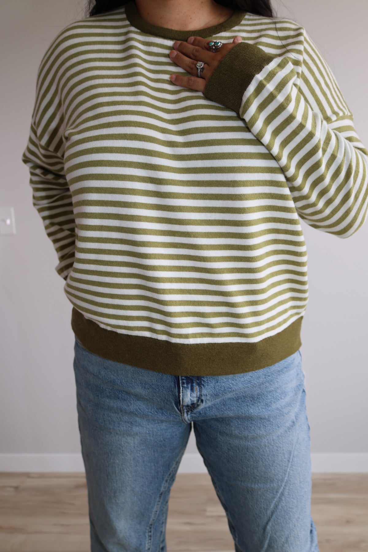 Last Train Home striped contrast collar knit top