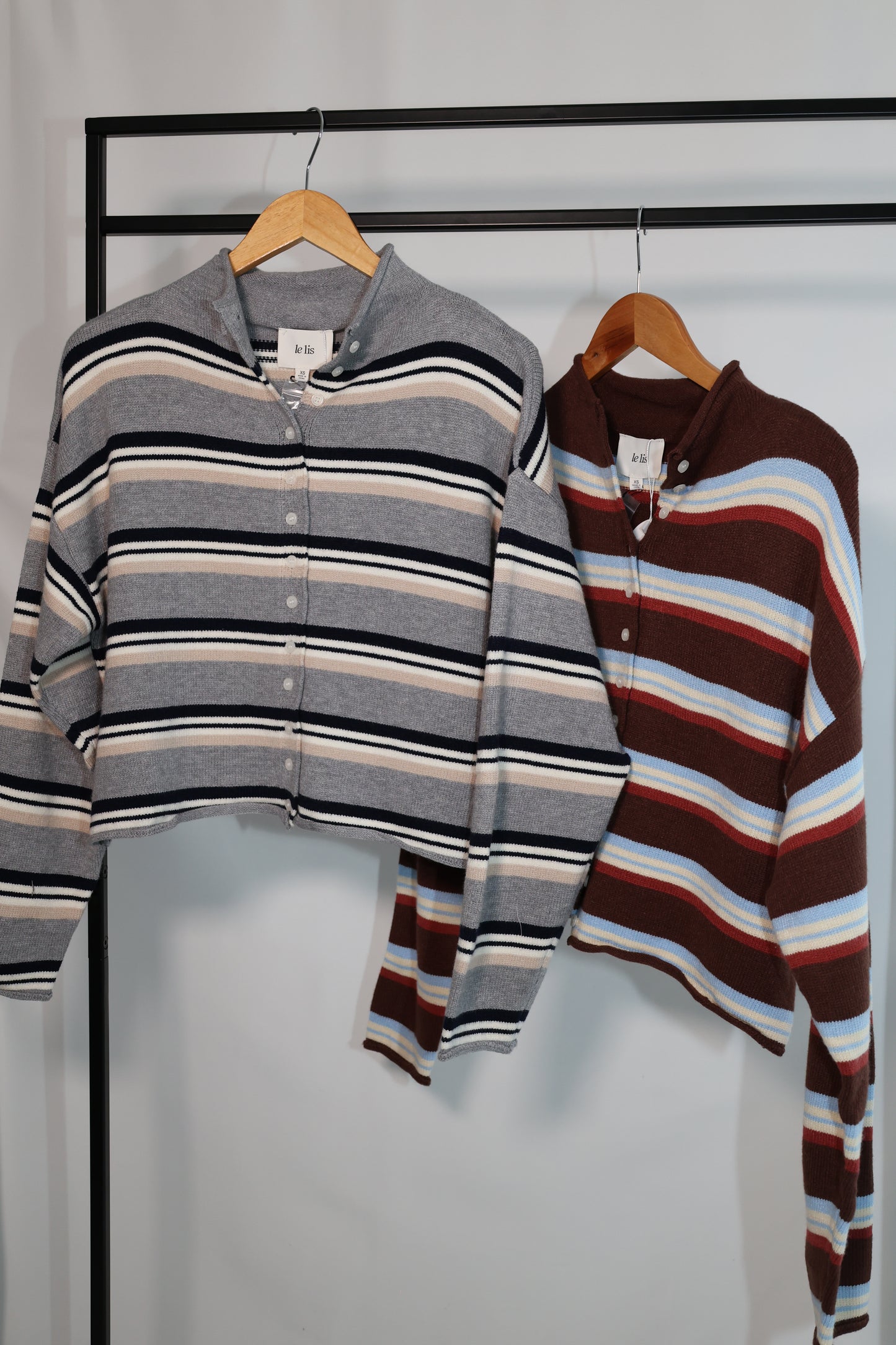 Le Lis roll hem button detail striped cardigan