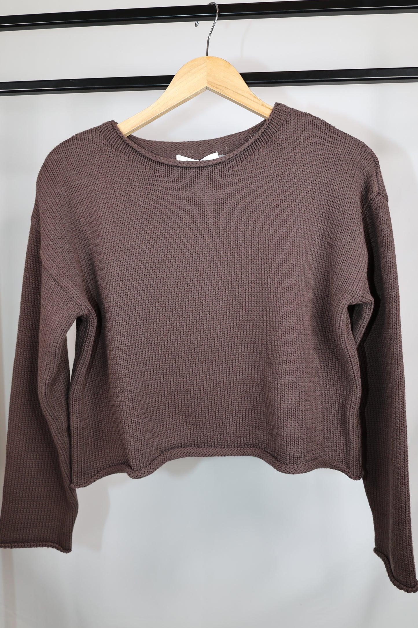 Mustard Seed - Brown Chunky Knit Cropped Sweater