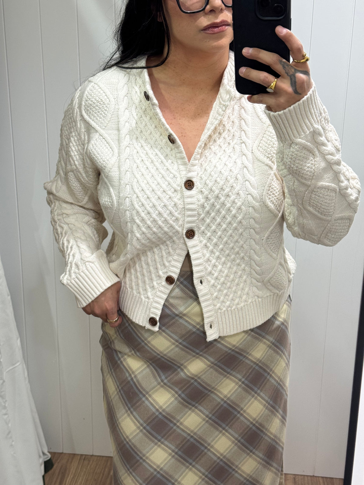 Just The Thing cable knit button front cardigan