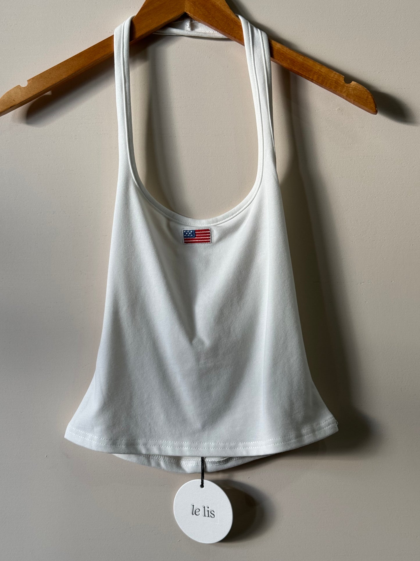 Le Lis - White Cropped Halter-top w/ Embroidered Flag