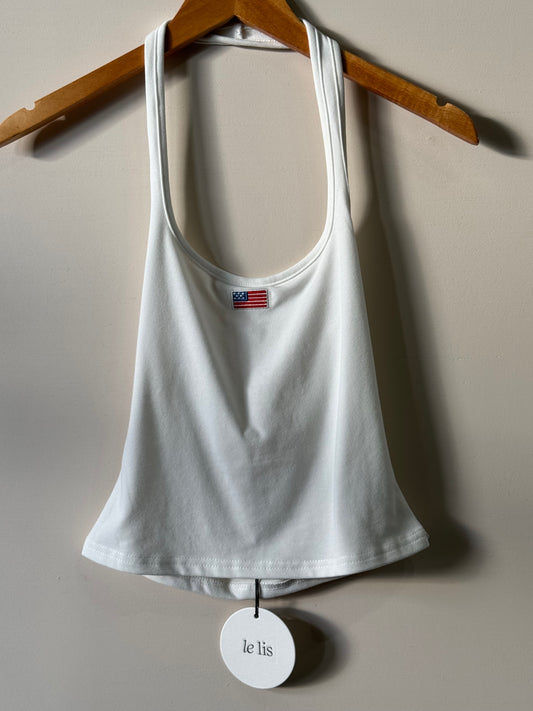 Le Lis - White Cropped Halter-top w/ Embroidered Flag