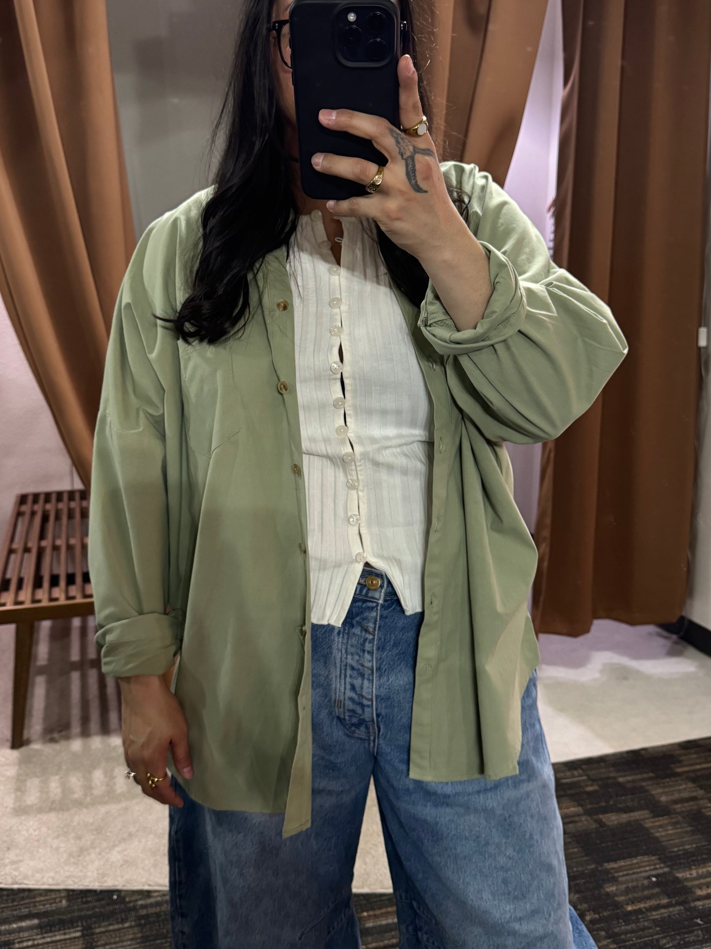 Hyfve - Sage Green Oversized Button-Up