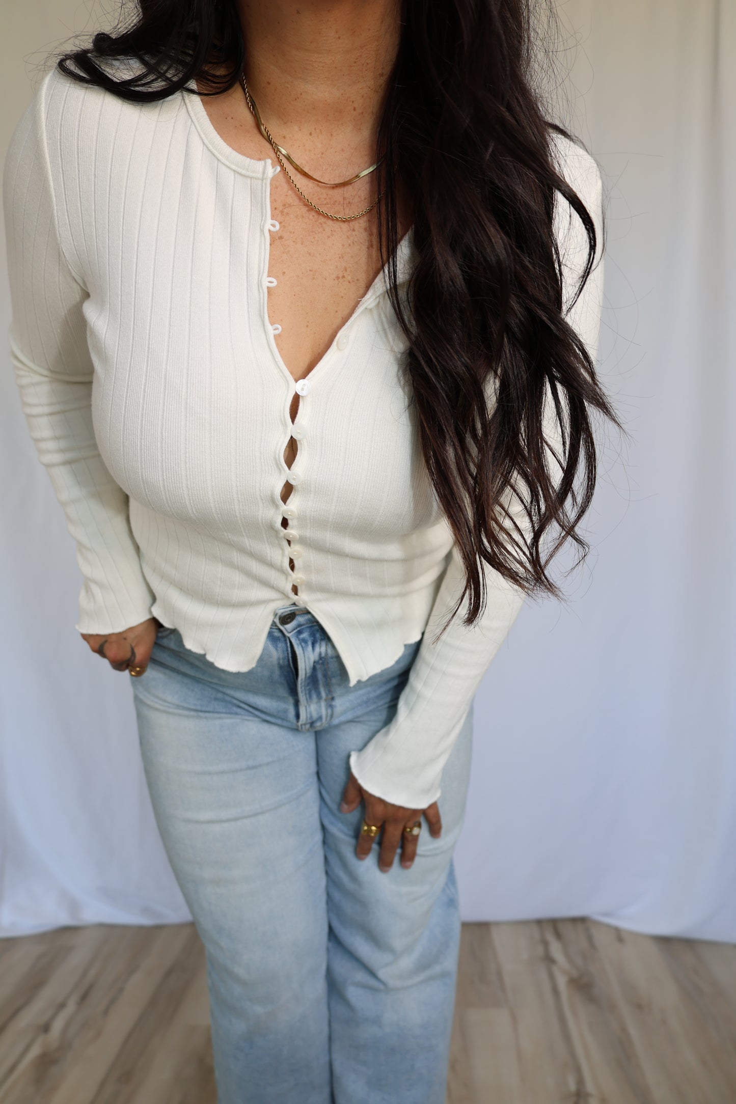 Dreamt About You button front long sleeve knit top