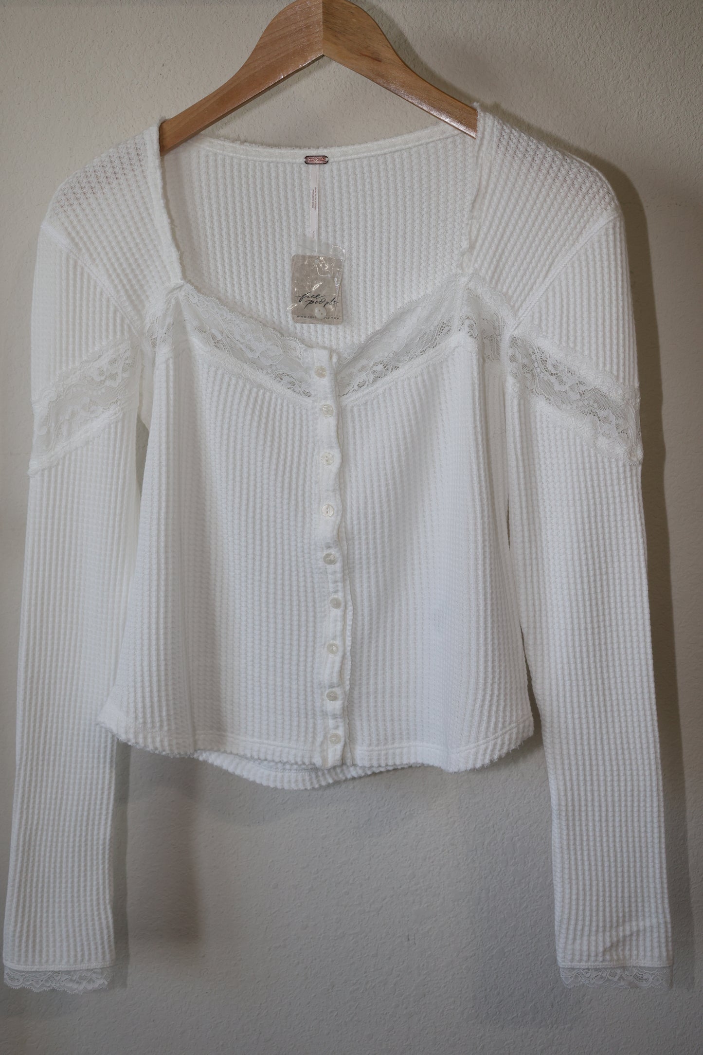 Free People Let’s Party Cardi Waffle Thermal Long Sleeve Lace top