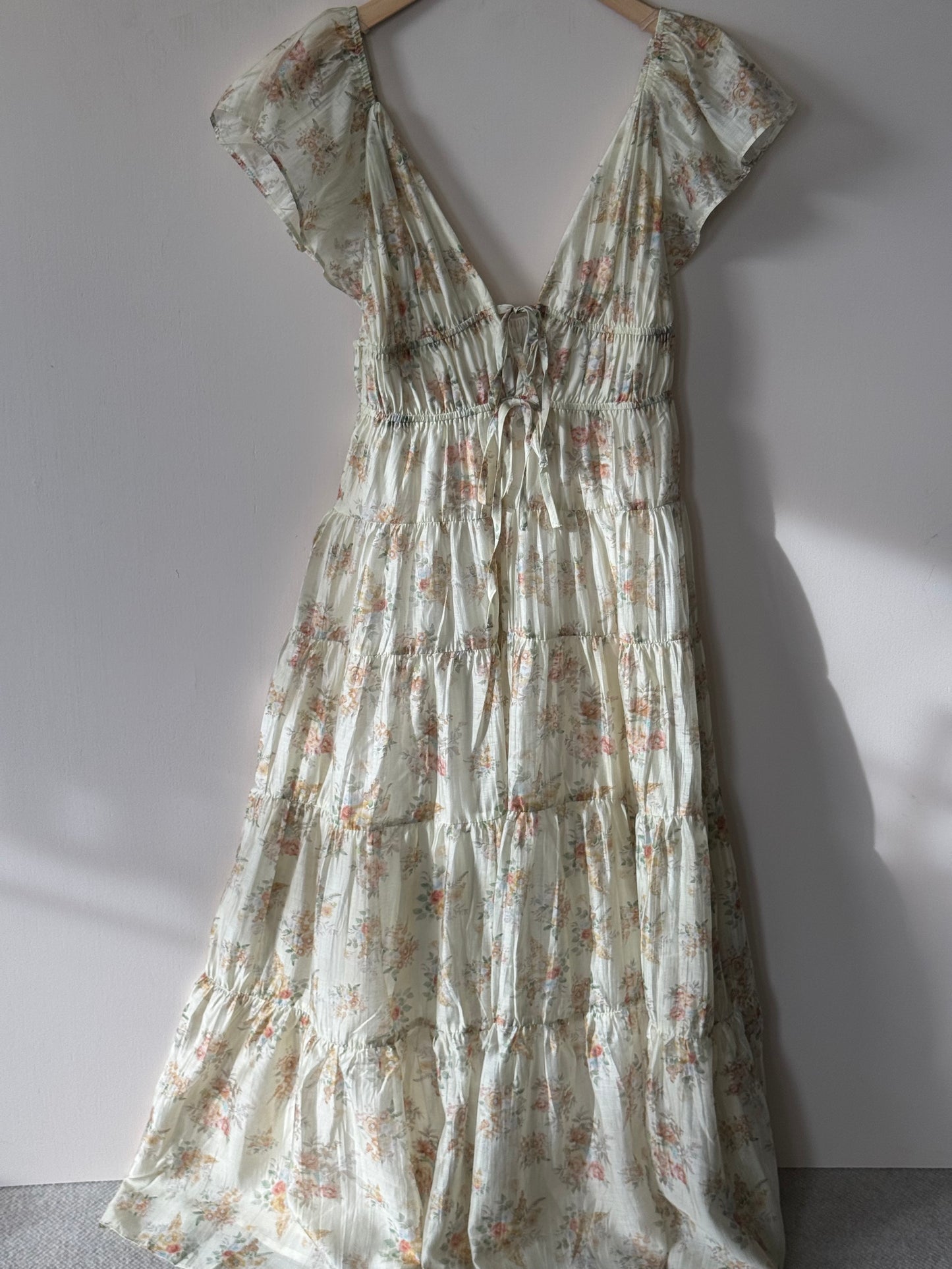 Storia - Tiered Multi-color Floral Ruffle-sleeve Sundress