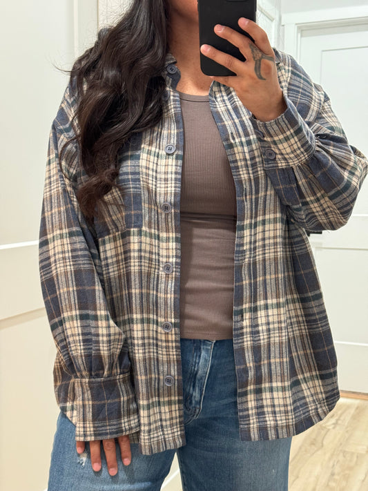 Mustard Seed - Brushed Plaid Oversized Layering Flannel