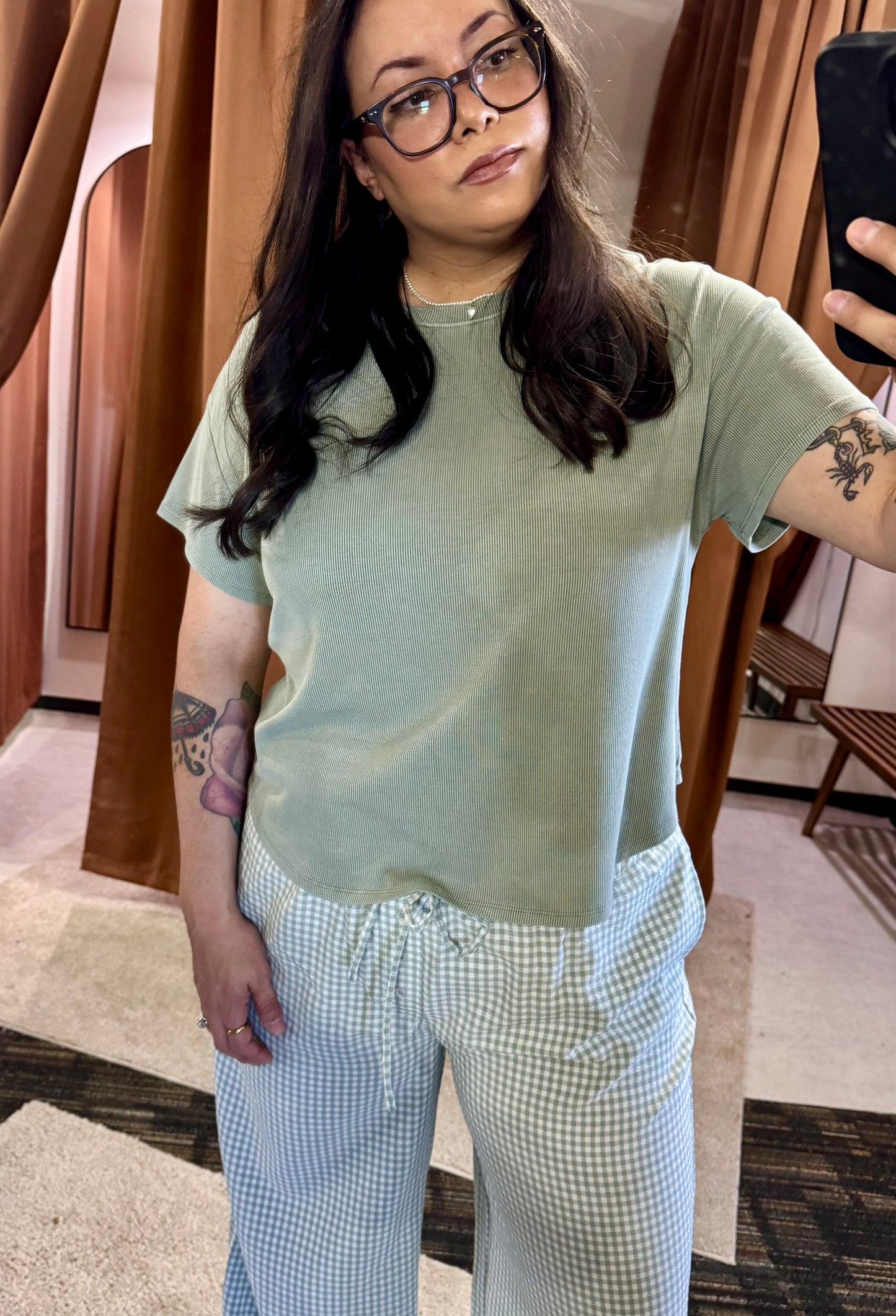 HYFVE - Gingham Drawstring Wide-Leg Pants