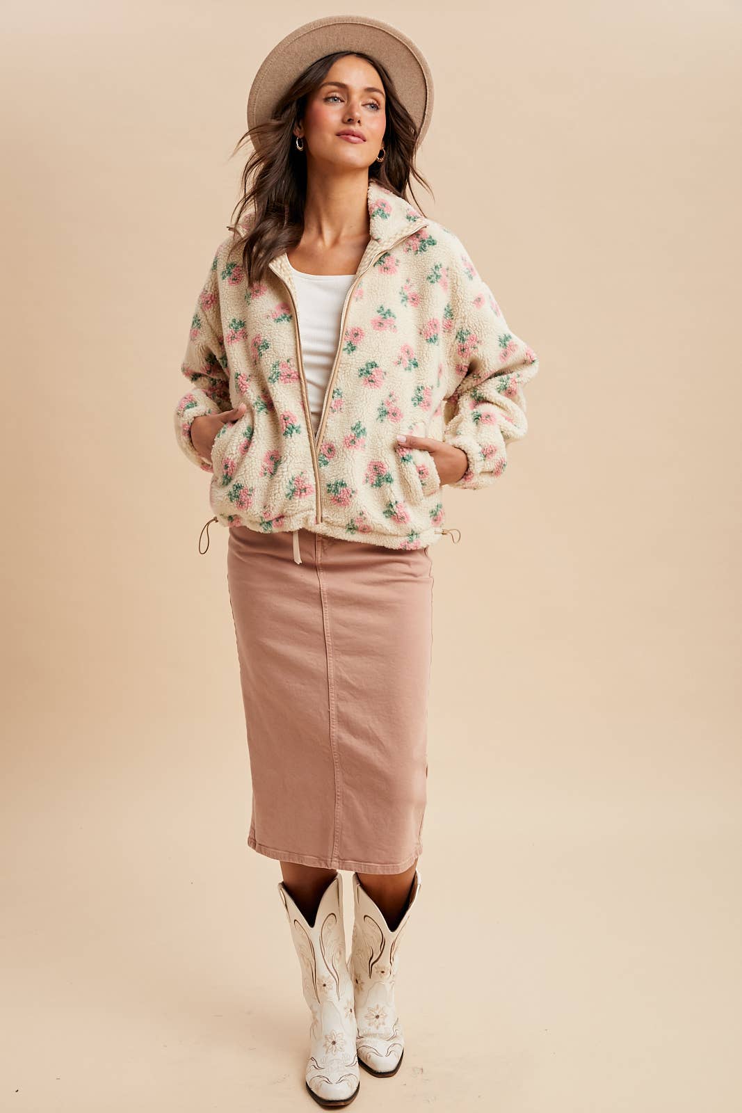 In Loom - FLORAL SHERPA ZIP UP JACKET