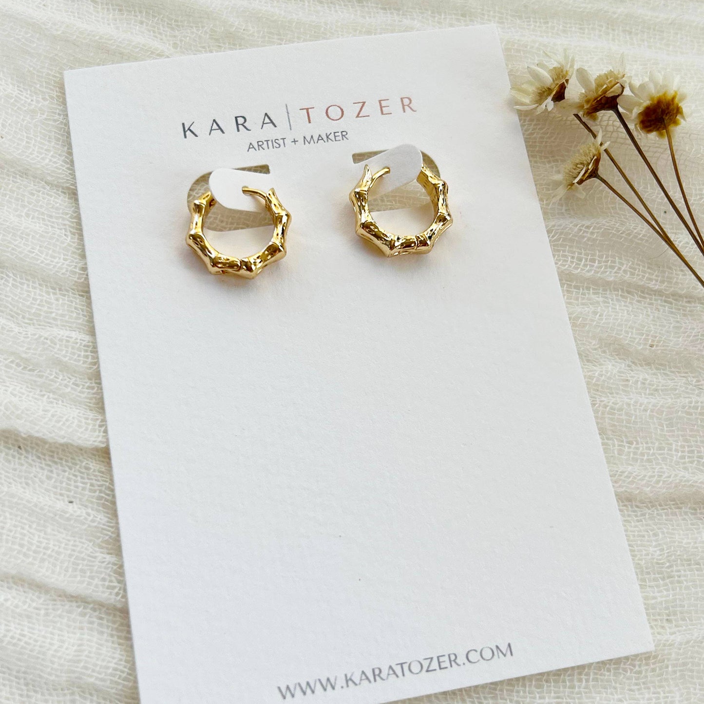 KARA | TOZER - Dainty Gold Bamboo Hoops