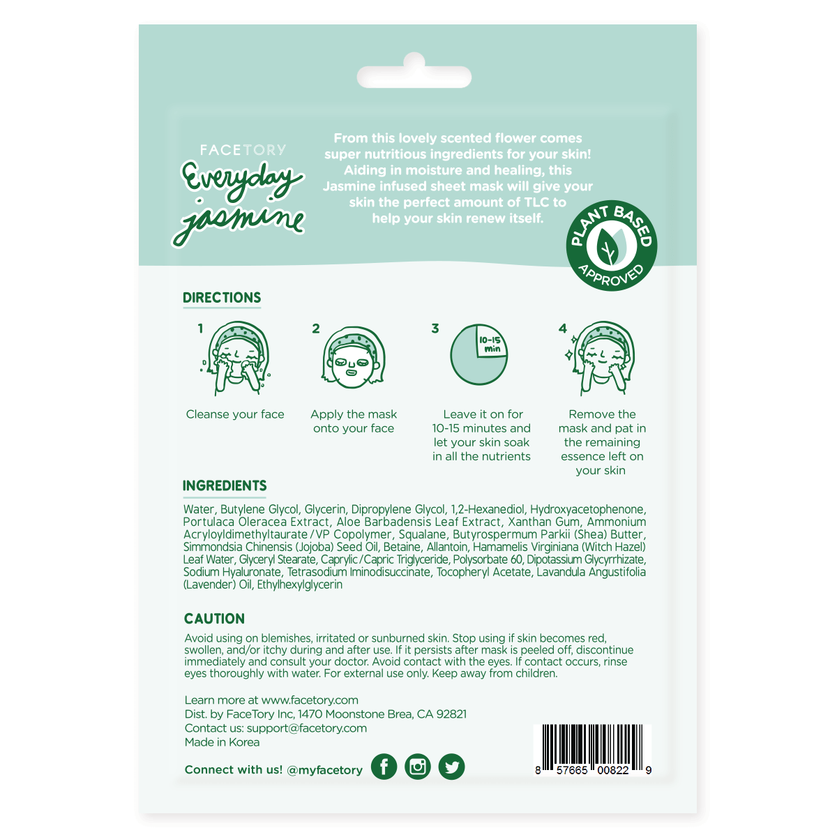 FaceTory - Face Mask - Korean Beauty - Moisturizing - Everyday- Jasmine