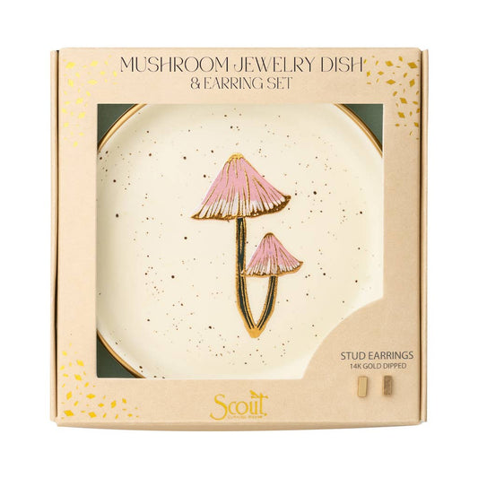 Scout Curated Wears - Jewelry Dish & Stud Earring Set - Mushroom/Oatmeal