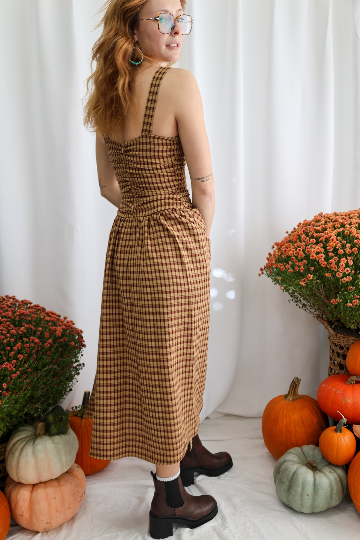 Le Lis Sleeveless square Neck Dropped Waist Plaid dress