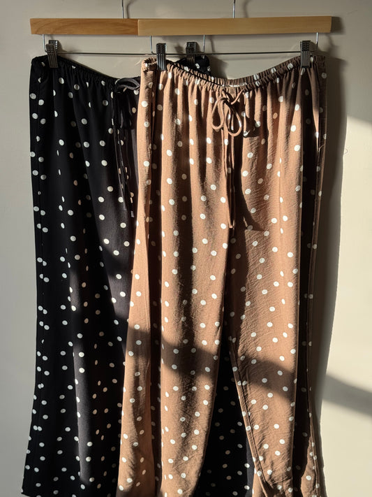 Dress Forum - Polka Dot Wide-leg Breezy Pants w/ Drawstring