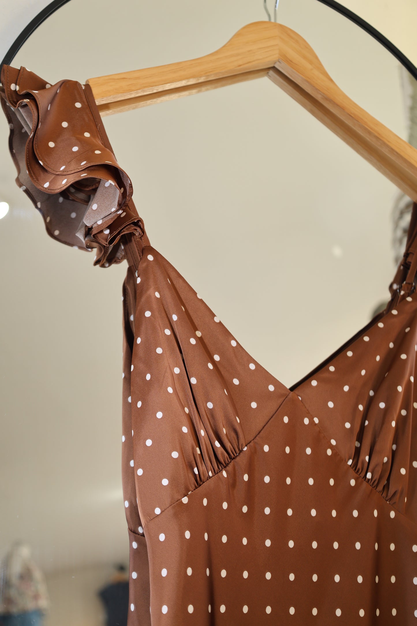 Dress Forum - Satin Polka-Dot Ruffled Strap Dress