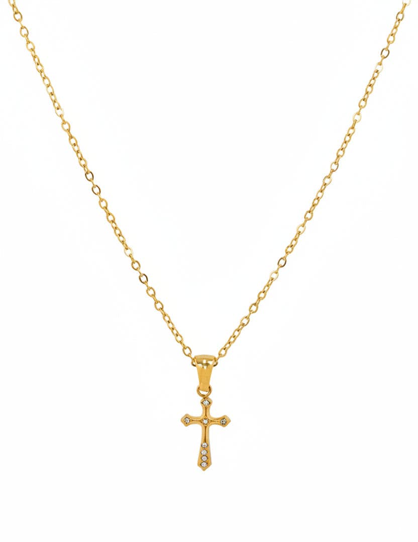 Rebecca Stainless Mini Stone Cross Pendant Necklace