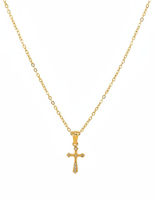 Rebecca Stainless Mini Stone Cross Pendant Necklace