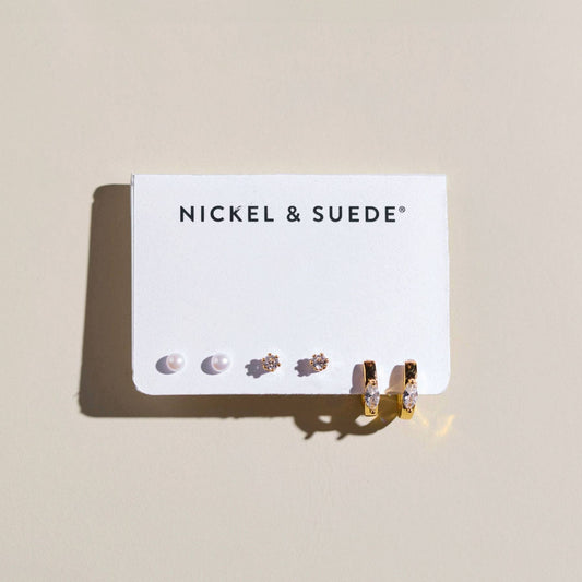 Nickel and Suede - Gold Essential Dainty Earrings Set