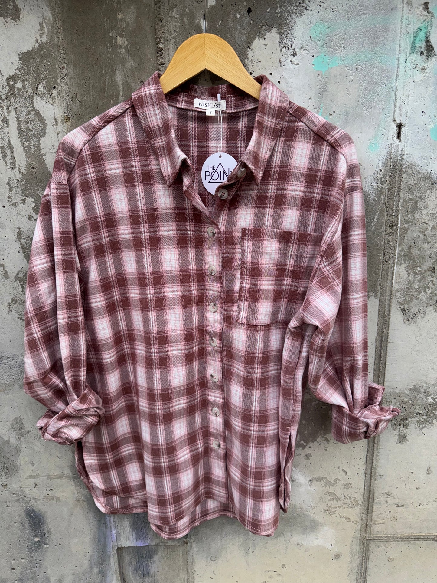 Wishlist - Pink/Mocha Long Flannel Top