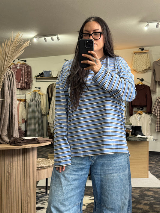 Turn It Up stripe long sleeve crewneck top