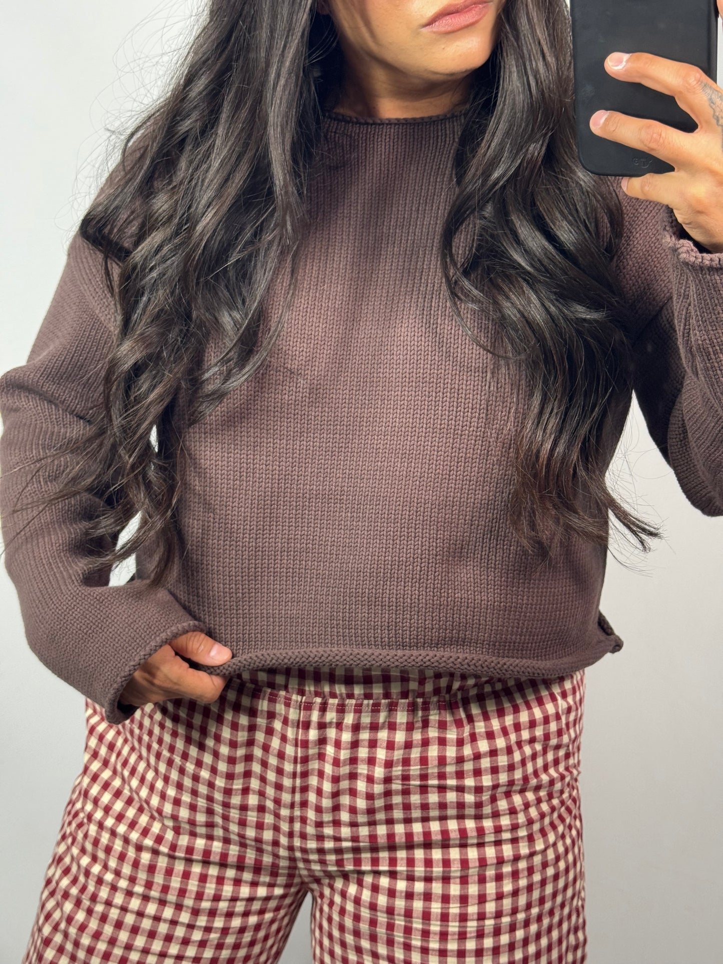 Mustard Seed - Brown Chunky Knit Cropped Sweater