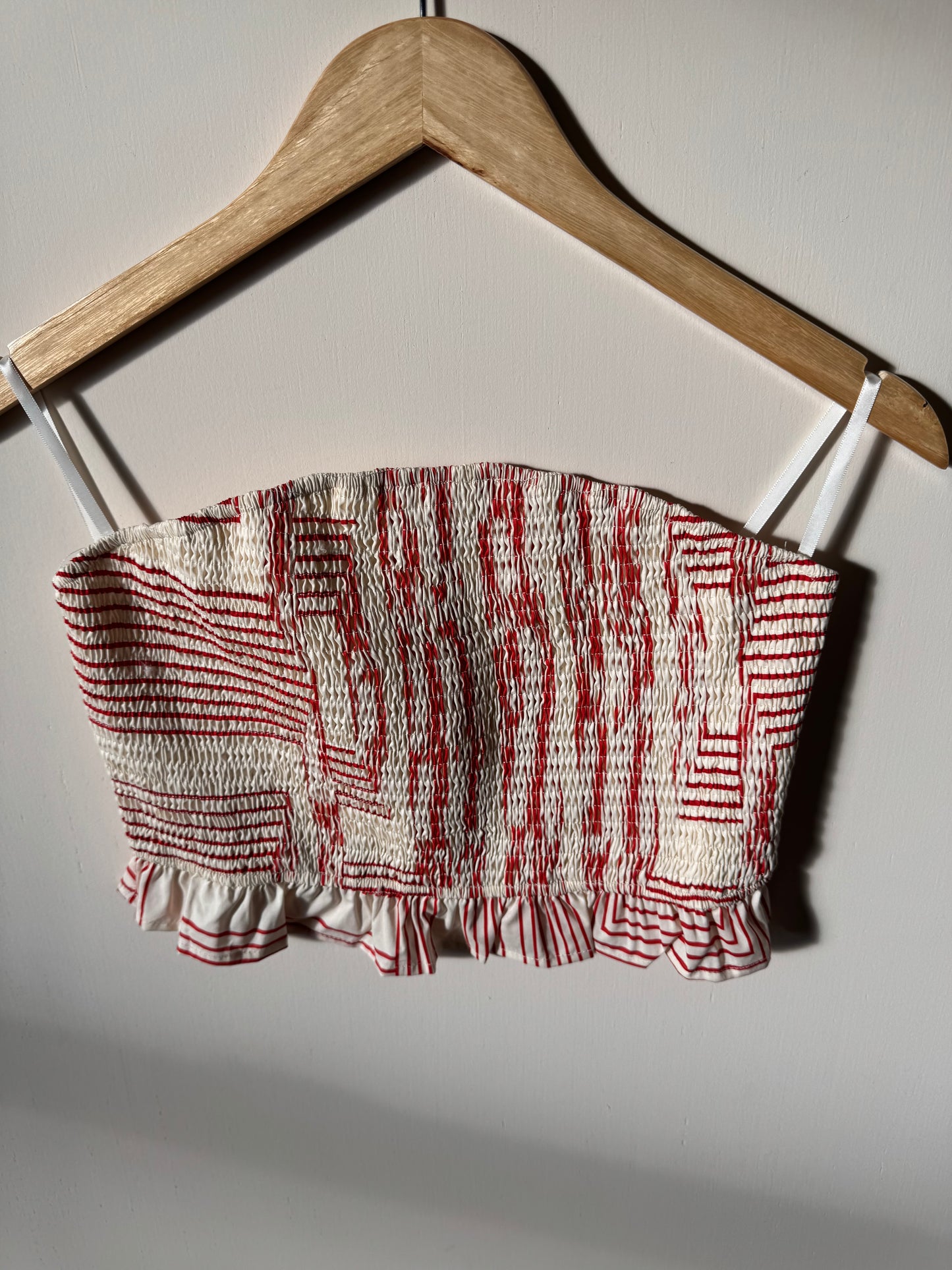Doe and Rae - Red/Cream Geometric Smocked Tube Top