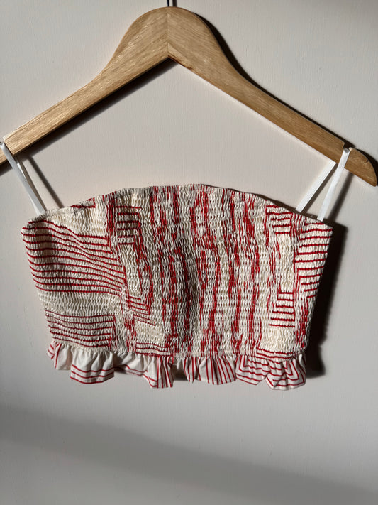 Doe and Rae - Red/Cream Geometric Smocked Tube Top