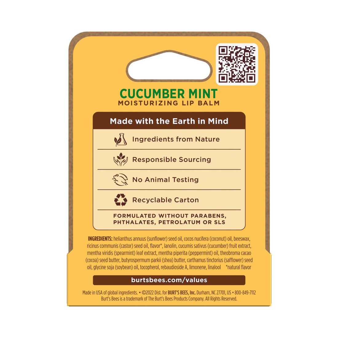 Burt's Bees - Cucumber Mint Moisturizing Lip Balm With Beeswax, Blister Box