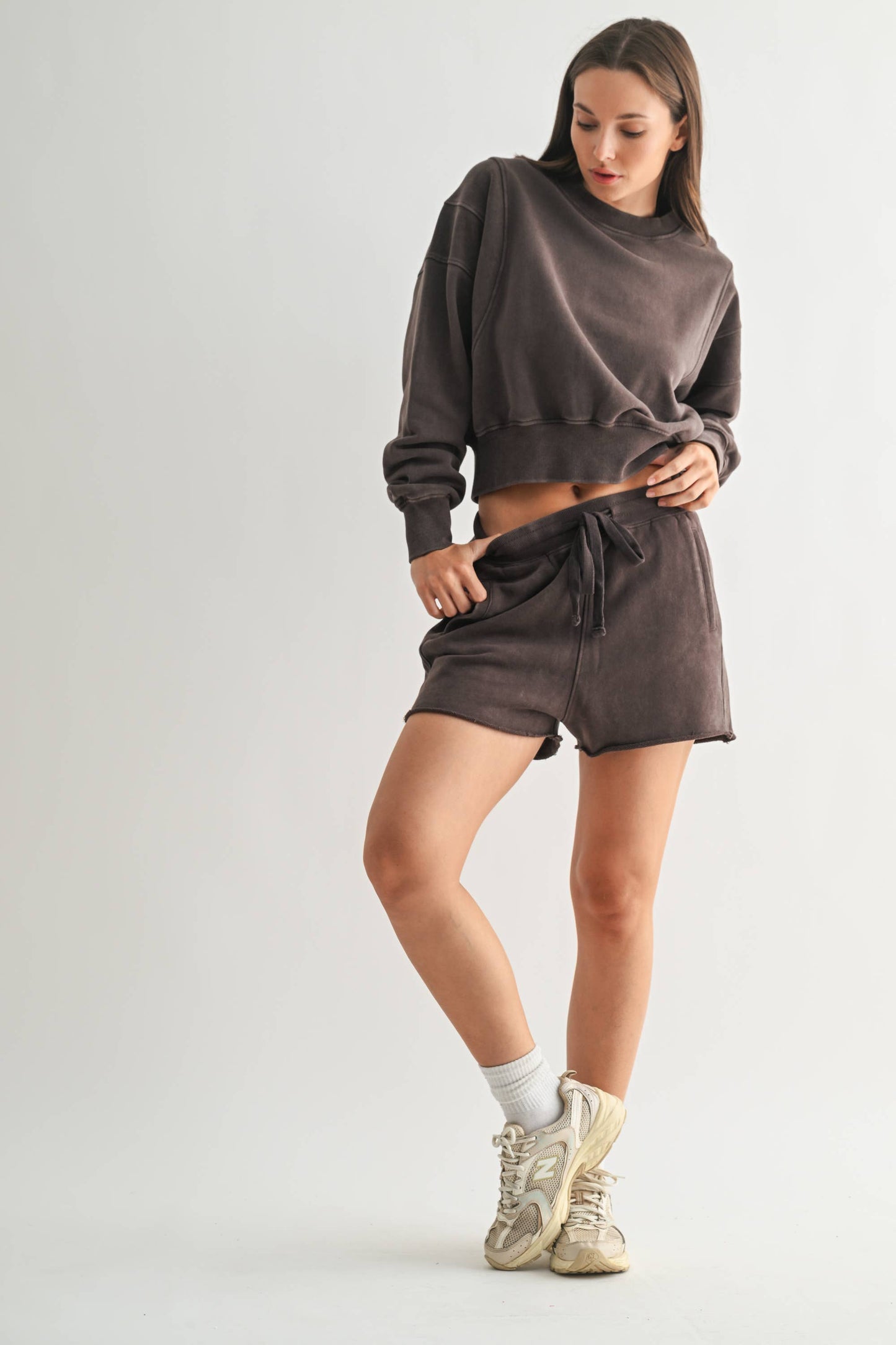 Mono B - Mineral Wash Luxe Cropped Sweatshirt