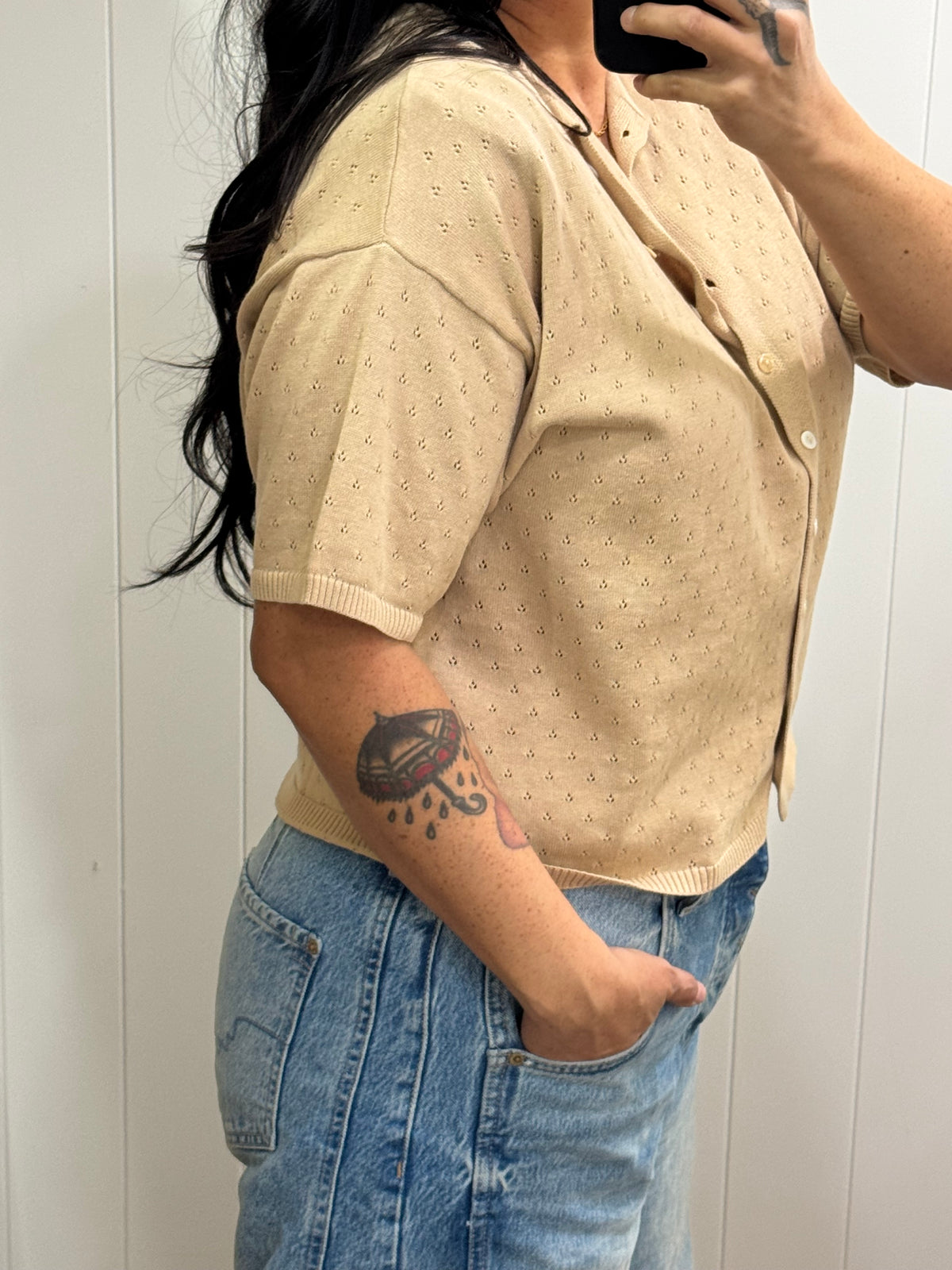 Take Your Time pointelle short sleeve cardigan