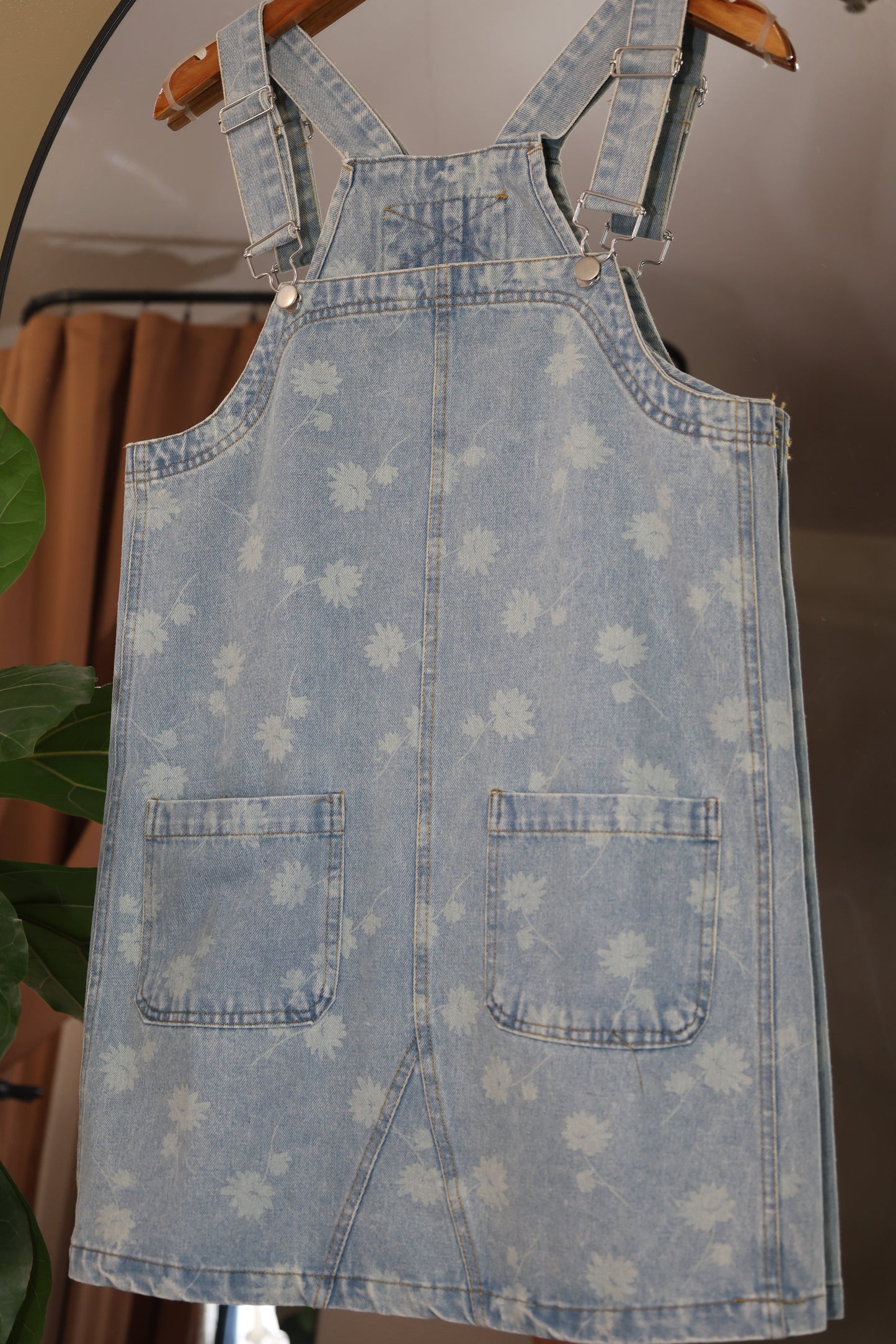 DANDELION WASHED DENIM OVERALL MINI DRESS