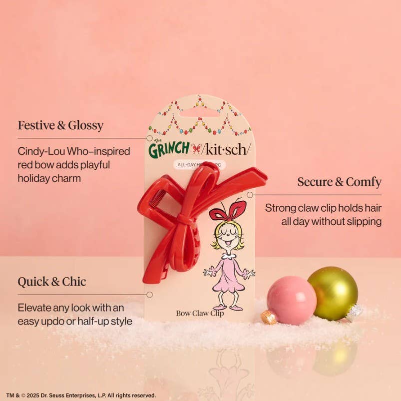 KITSCH - The Grinch x Kitsch Red Bow Claw Clip