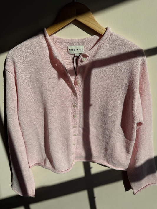 Miou Muse - Baby Pink Light-weight Button Front Cardigan
