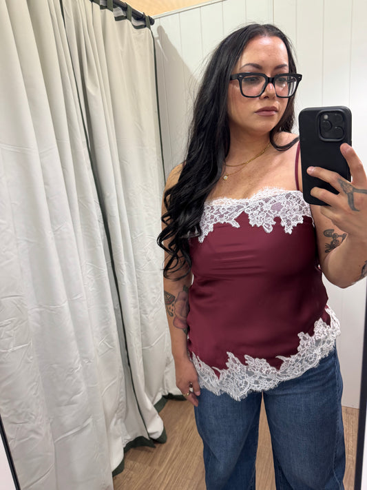 Am I Everything You Need lace trim asymmetrical top