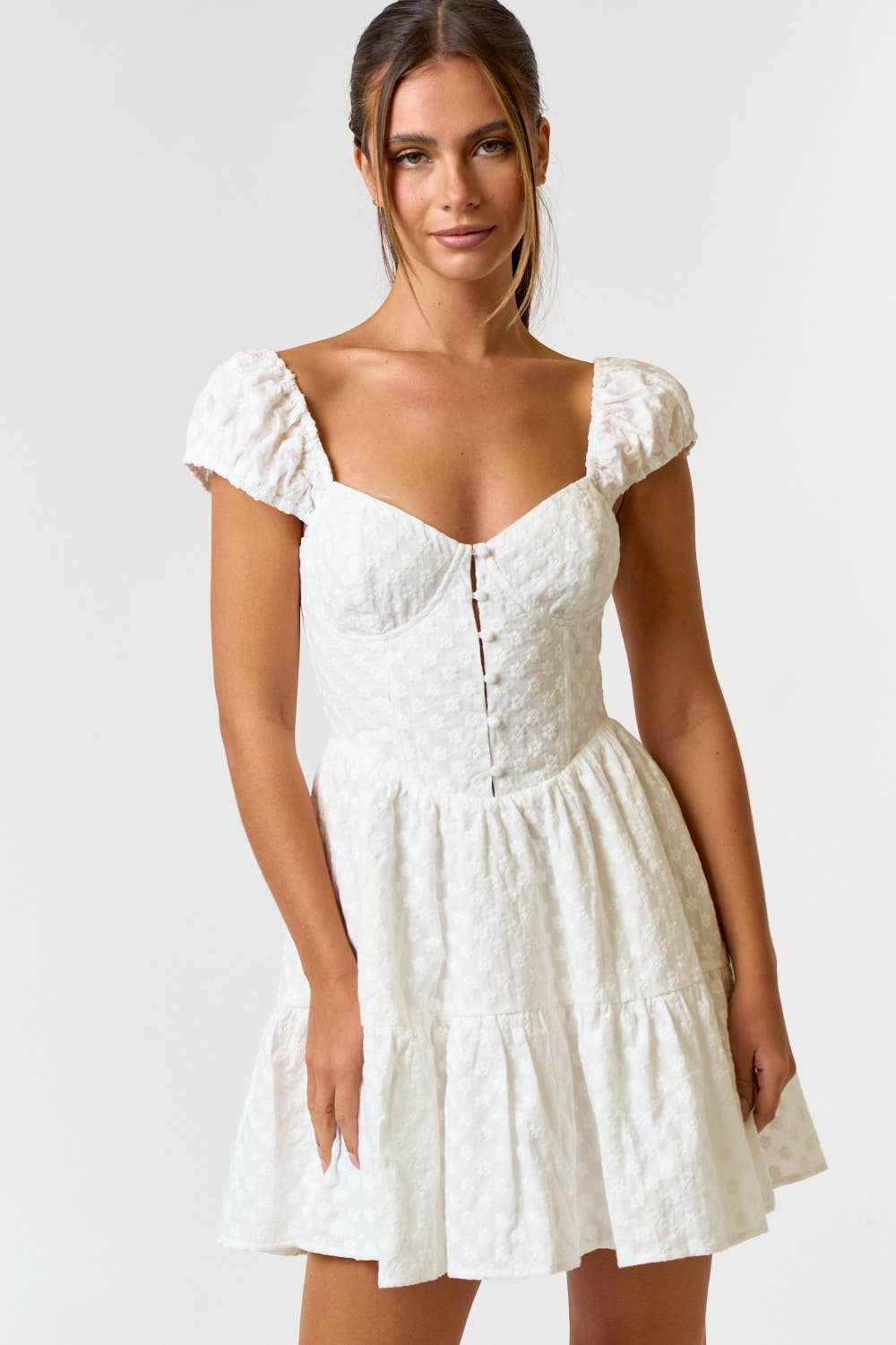 Blue Blush - COTTON EYELET PUFF SLEEVE BABYDOLL DRESS
