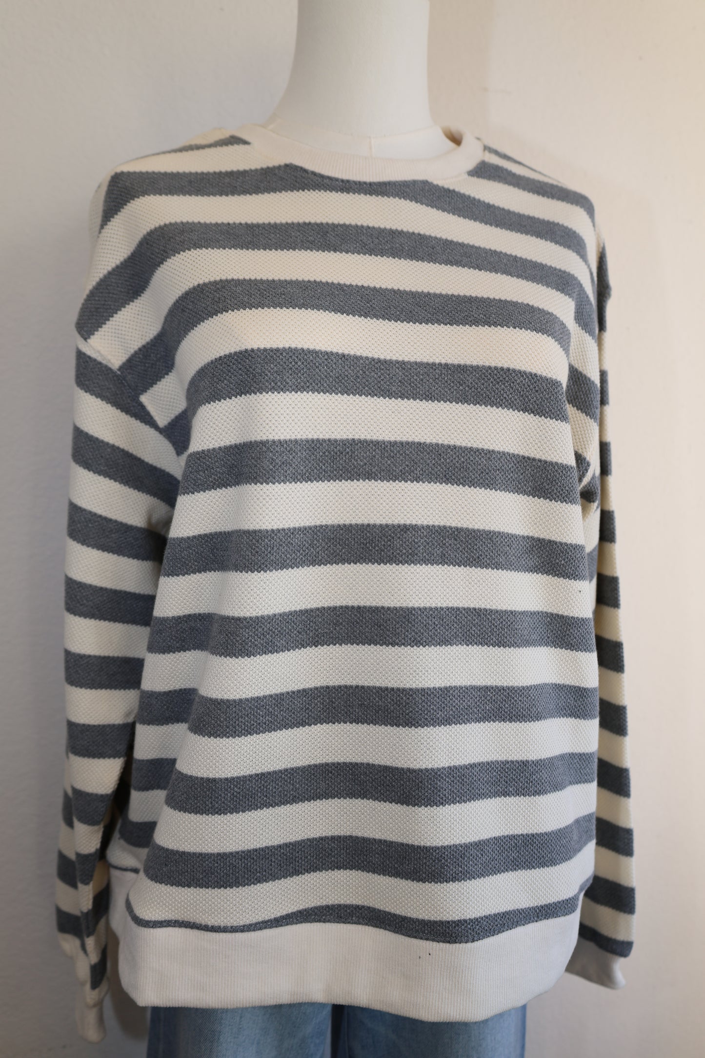 BY TOGETHER Knit Cotton Striped Crew Neck Long Sleeve Sweatshirt