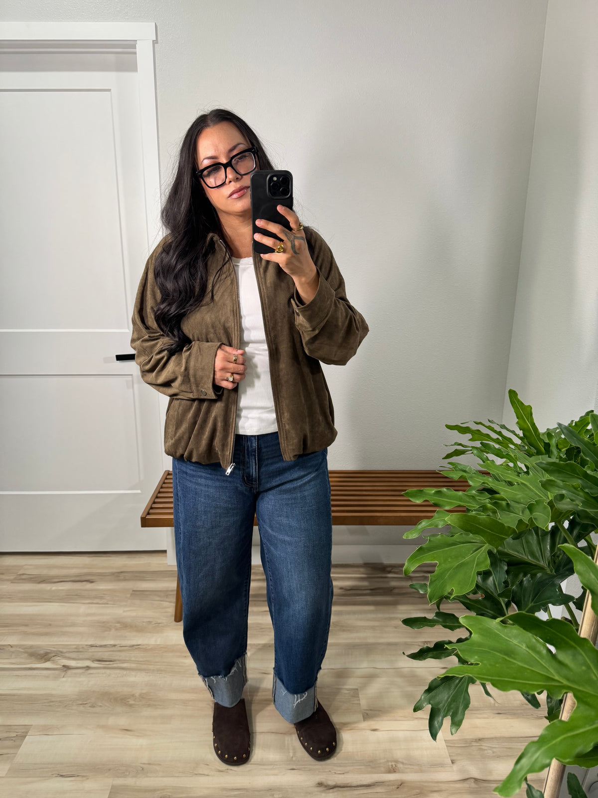 What's Stopping You faux suede zip up jacket