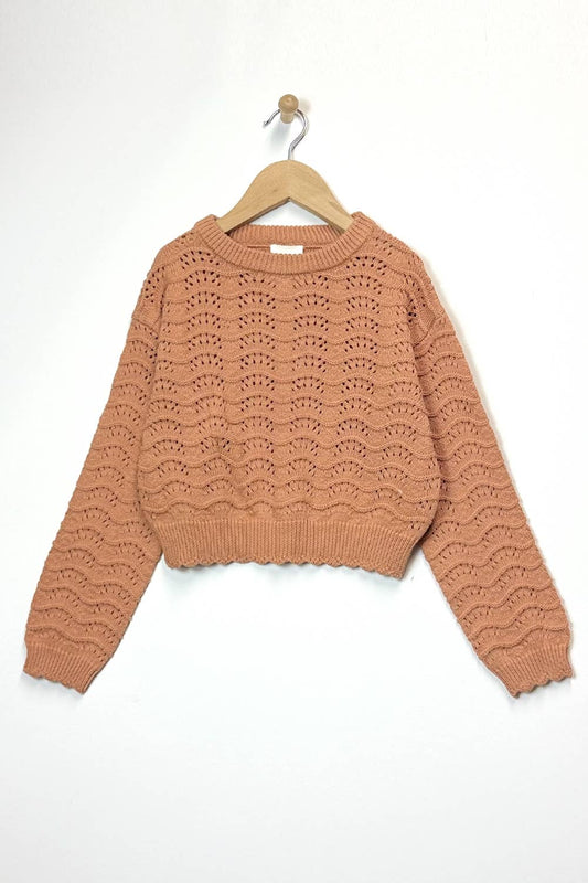 heart and arrow - TWEEN GIRLS KIDS CREW NECK WAVY POINTELLE L/S SWEATER