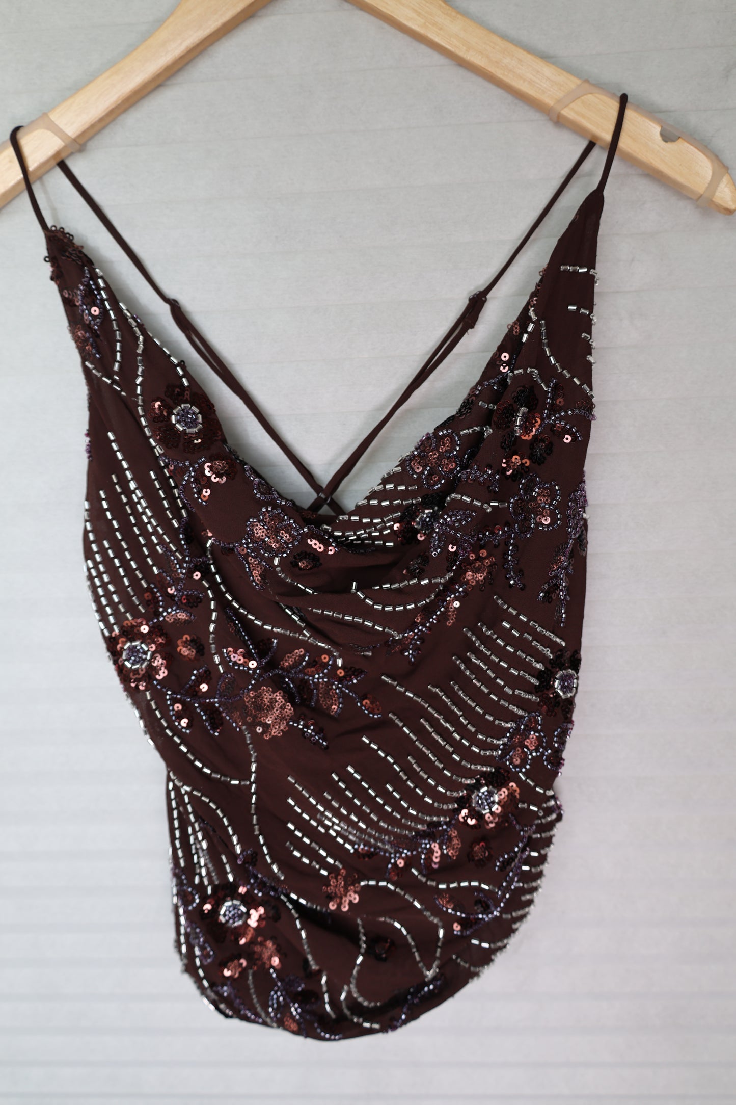TicToc - Aurya Brown Sequin Cowl Neck Tank