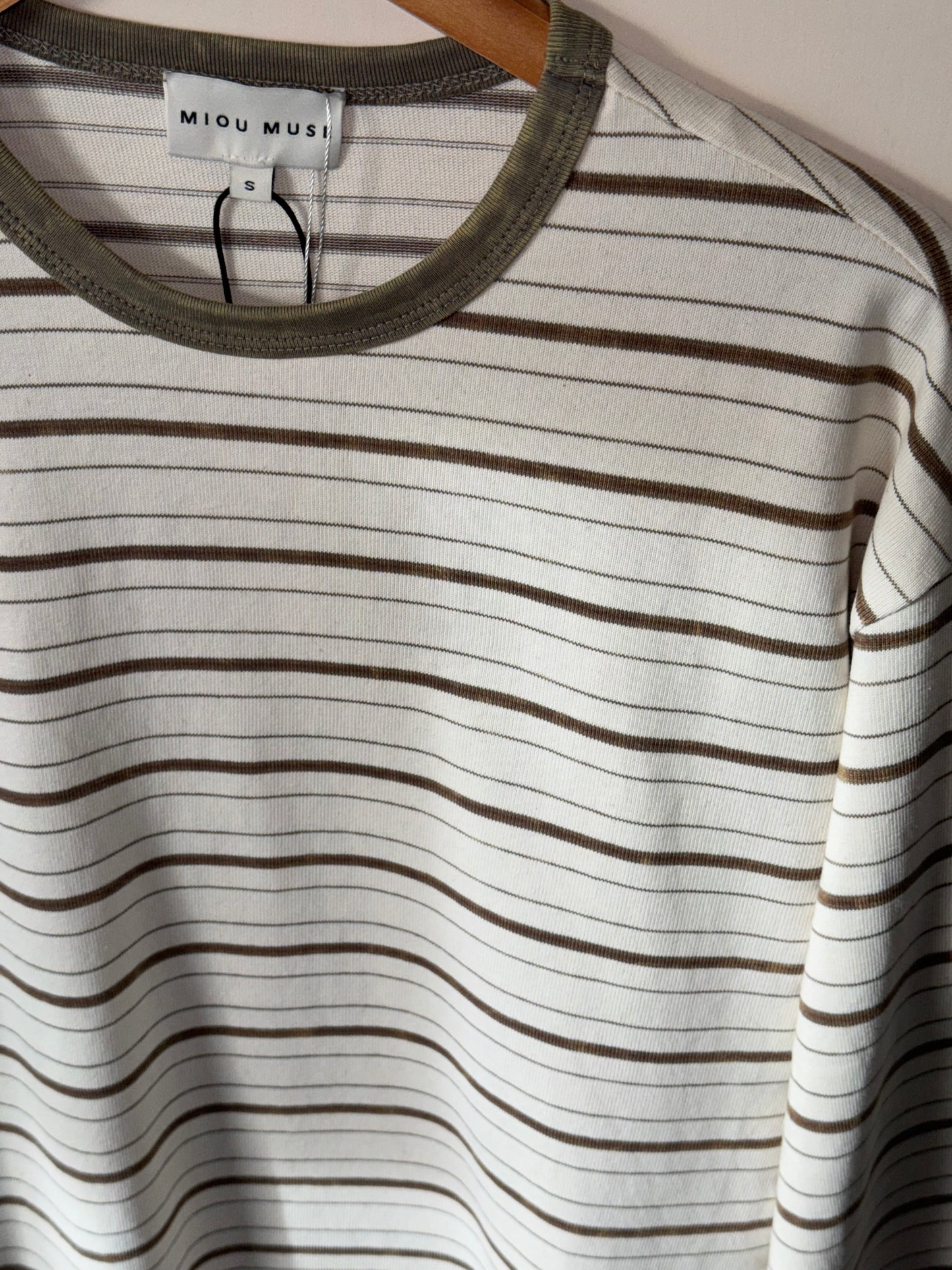 Miou Muse - Multi-brown Striped Round-neck Long Sleeve Shirt