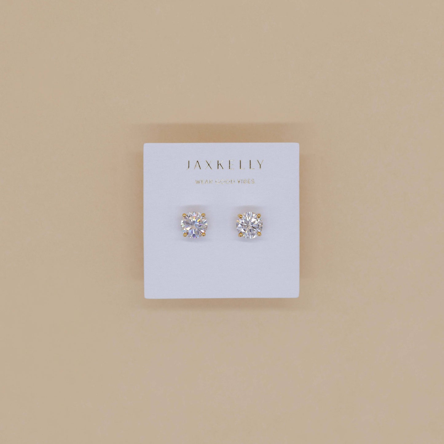 JaxKelly - Round CZ - Clear - Gold Earrings