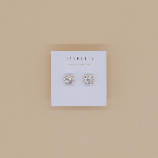 JaxKelly - Round CZ - Clear - Gold Earrings