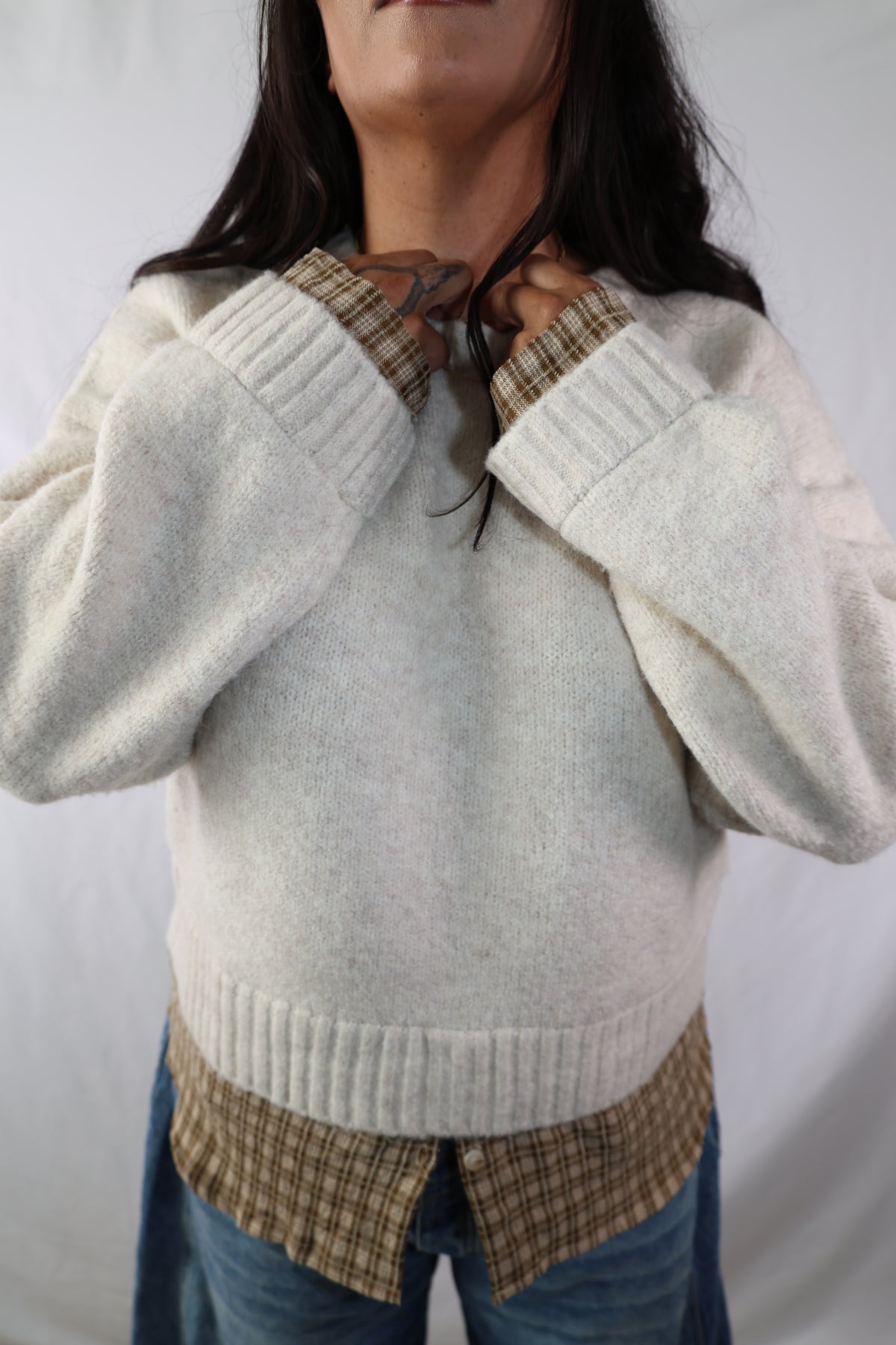 Country Road layered plaid sweater top